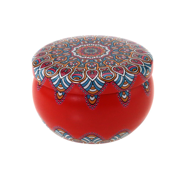 Popular Ethnic Style Aromatherapy Jar Candle Tinplate Wedding Candy Gift Box Round Tea Universal Packaging Box