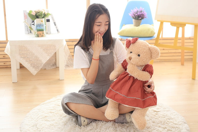 Hot 45cm 2pcs.Set Couple Teddy Bear Plush Toys Kawaii Stuffed Doll With Plaid Clothe Best Birthday Christmas Gift for Boy Girls