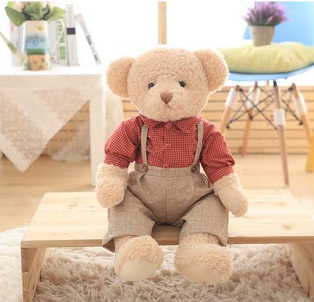 Hot 45cm 2pcs.Set Couple Teddy Bear Plush Toys Kawaii Stuffed Doll With Plaid Clothe Best Birthday Christmas Gift for Boy Girls