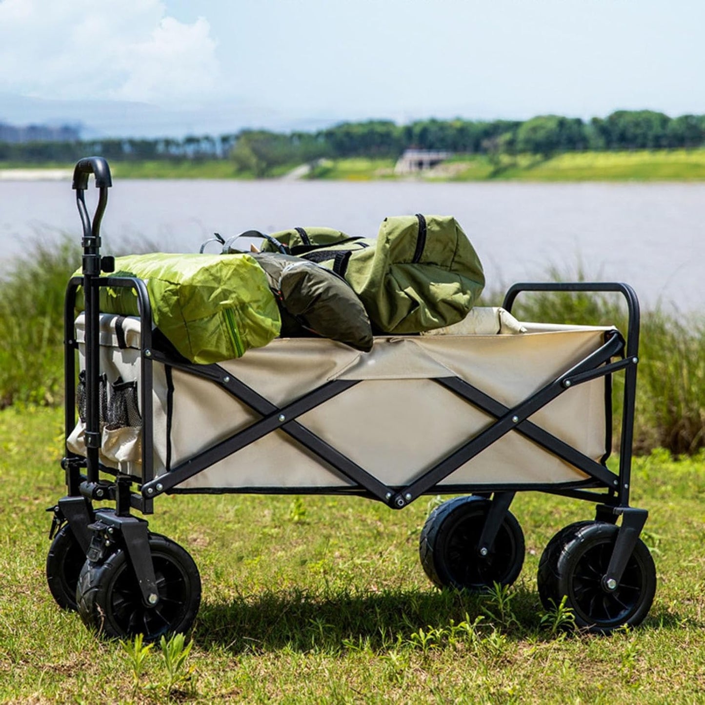 Folding Wagon Carts Collapsible Beach Wagon With Big Wheels For Sand 330lbs Capacity