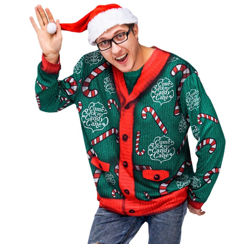 Christmas Sweater Printed Long Sleeve T-shirt Stage Wear Performance Wear