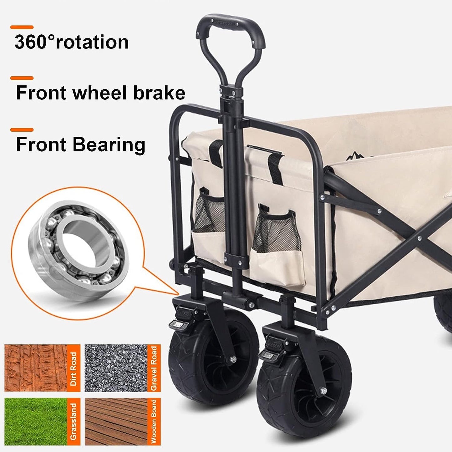 Folding Wagon Carts Collapsible Beach Wagon With Big Wheels For Sand 330lbs Capacity