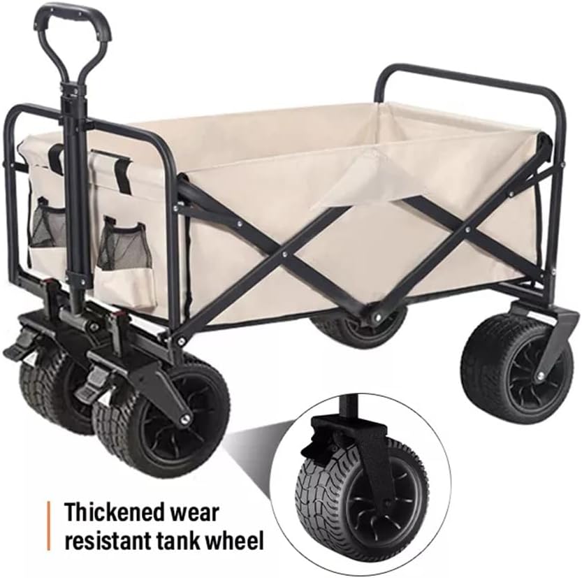 Folding Wagon Carts Collapsible Beach Wagon With Big Wheels For Sand 330lbs Capacity