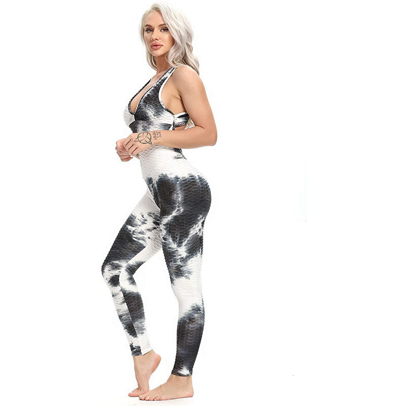 Jacquard Yoga Pants Women's Ink Tie-dyed One-piece Polyester Trousers