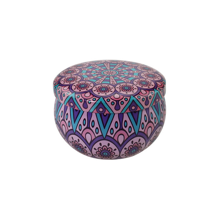 Popular Ethnic Style Aromatherapy Jar Candle Tinplate Wedding Candy Gift Box Round Tea Universal Packaging Box