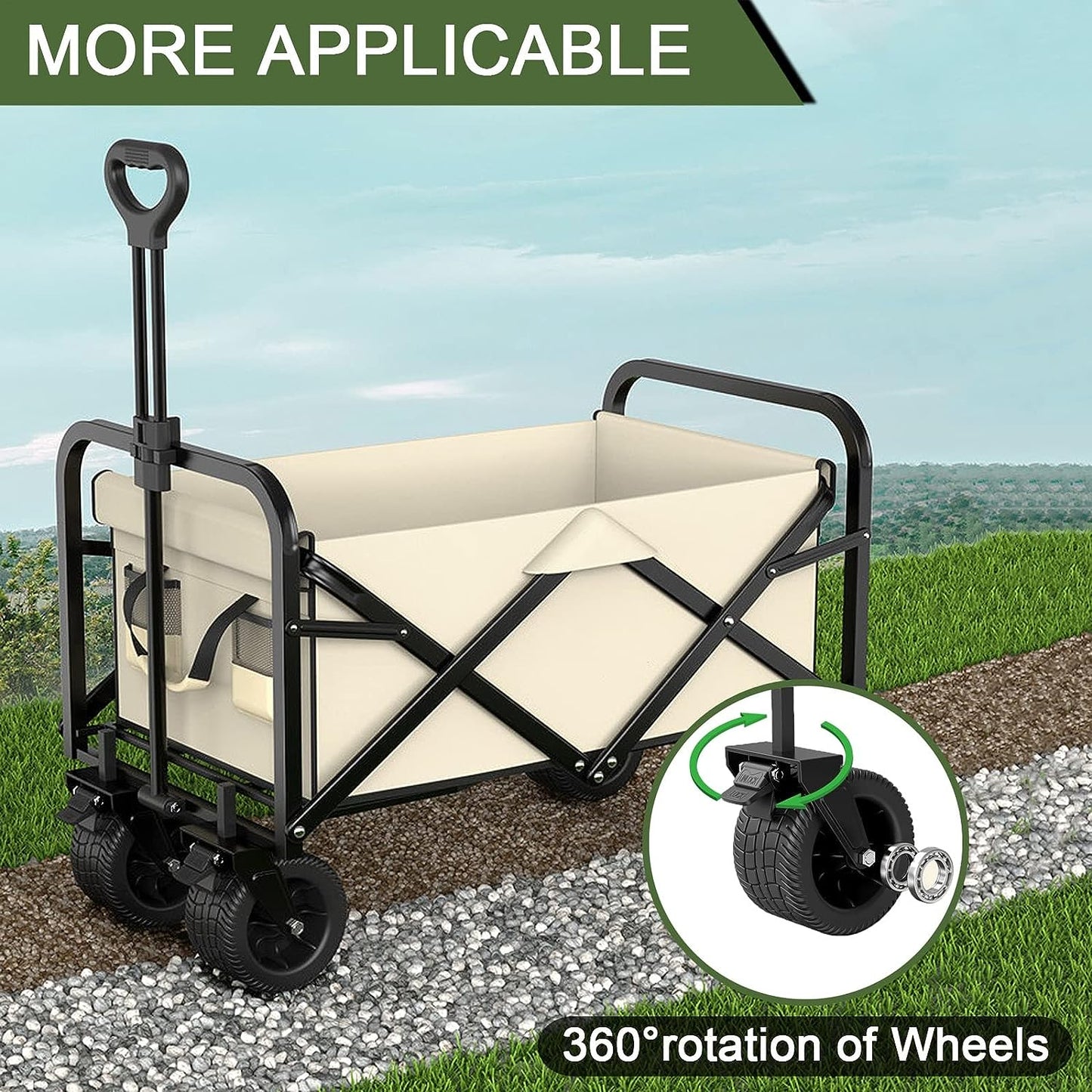 Folding Wagon Carts Collapsible Beach Wagon With Big Wheels For Sand 330lbs Capacity