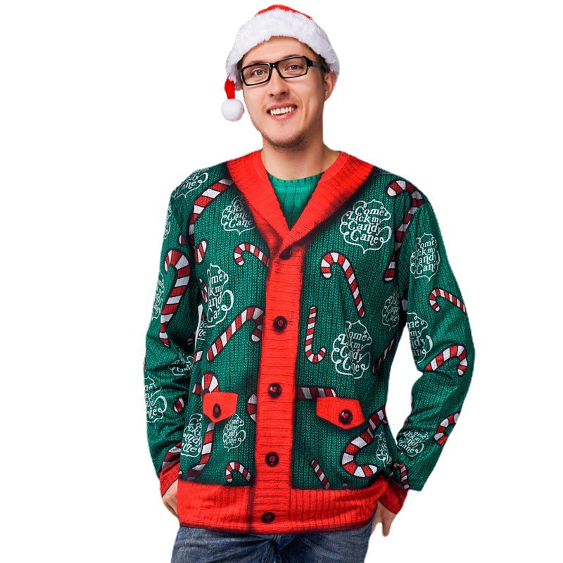 Christmas Sweater Printed Long Sleeve T-shirt Stage Wear Performance Wear