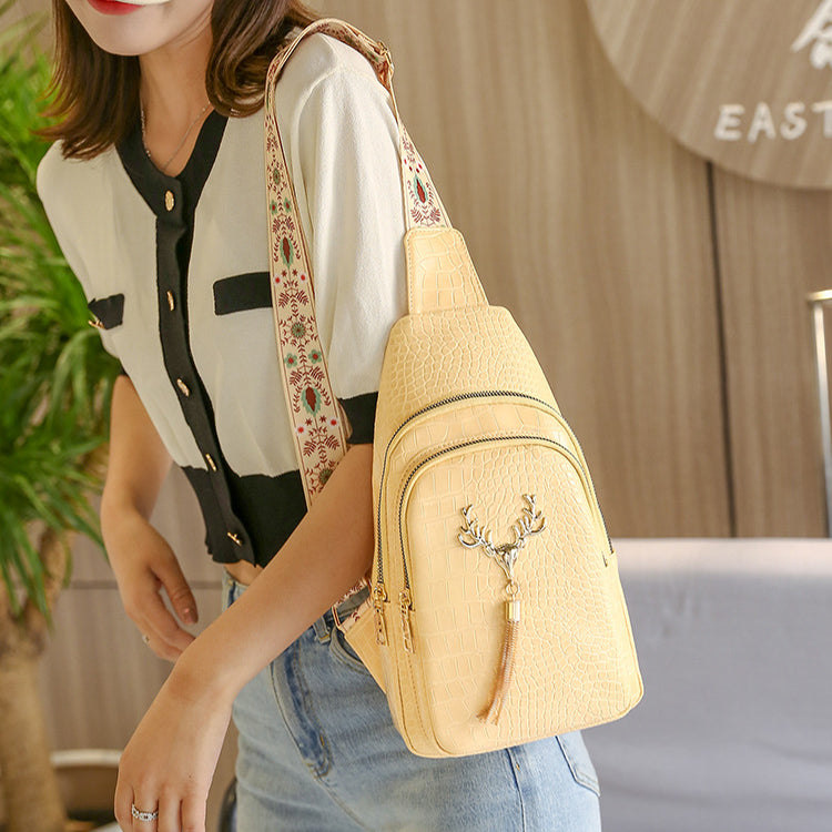 Deer Tassel Design Crossbody Bag Fashion Letter Embroidery Chest Bags For Women