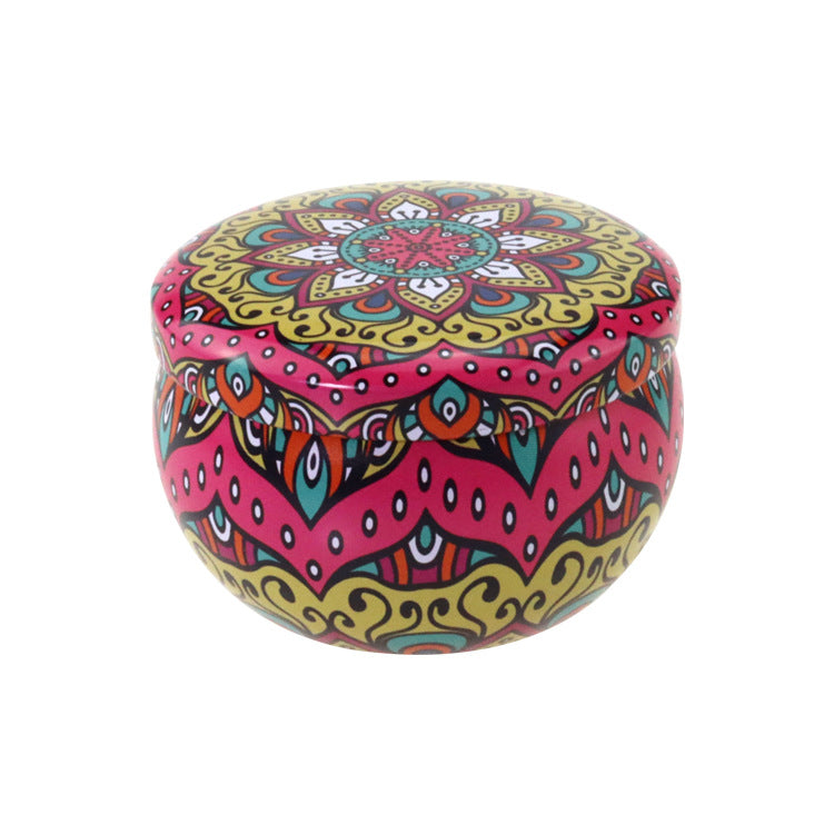 Popular Ethnic Style Aromatherapy Jar Candle Tinplate Wedding Candy Gift Box Round Tea Universal Packaging Box