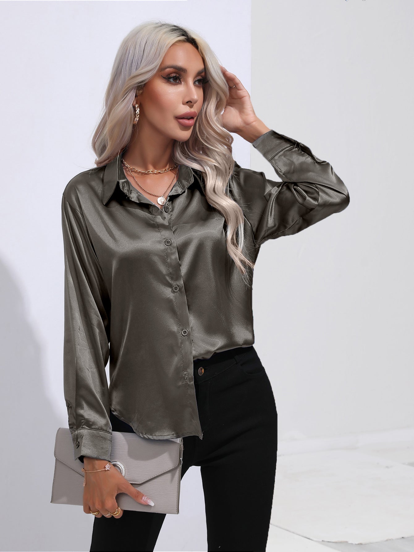 European And American Satin Shirt Women's Satin