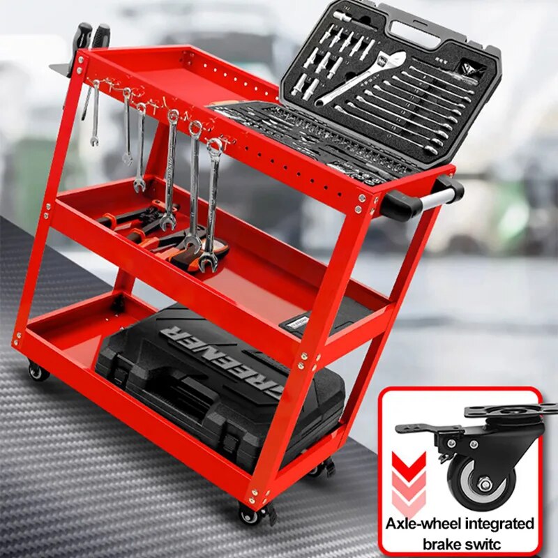 Auto Repair Repair Tool Car Three-tier Trolley Car Mobile Repairer Multifunctional Mechanical Workshop Tools Cart Shelf Layer