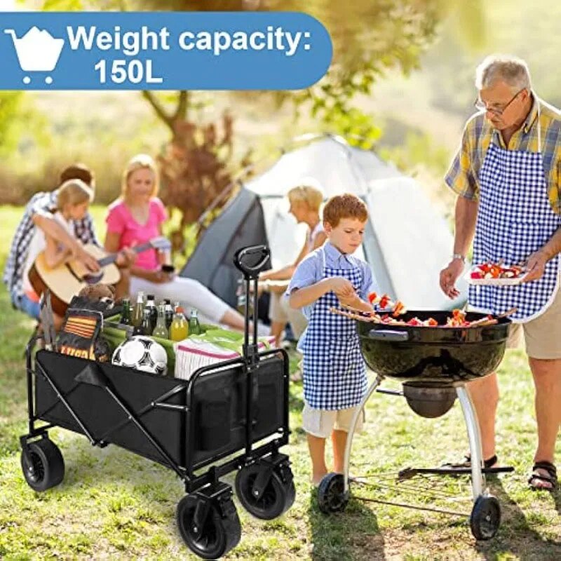 Outdoor Camping Wagon 330lbs Weight Capacity Park Utility Picnic Camping Cart, Black shopping trolley  folding cart