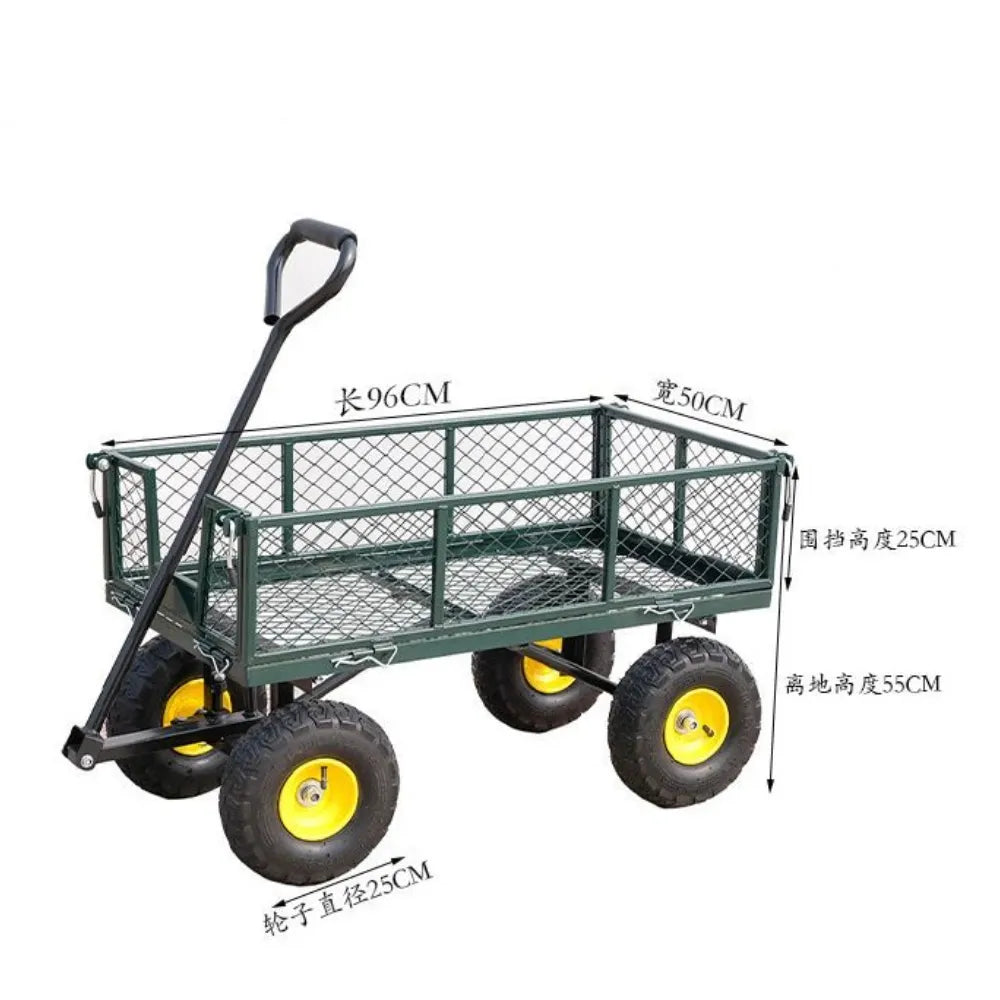 Household Garden Wagon Trolley Courtyard Camping Lawn 4 Wheel Barrow Outdoor Steel Folding Cart Beach Wagon Cart