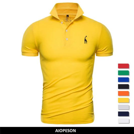 Dropshipping 2021 New Polo Shirt Men Solid Casual Cotton Polo Giraffe Men Slim Fit Embroidery Short Sleeve Men's Polo 10 Colors