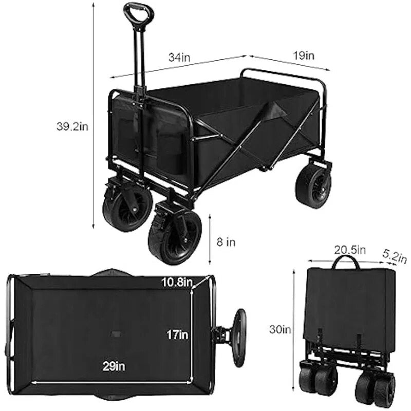 Outdoor Camping Wagon 330lbs Weight Capacity Park Utility Picnic Camping Cart, Black shopping trolley  folding cart