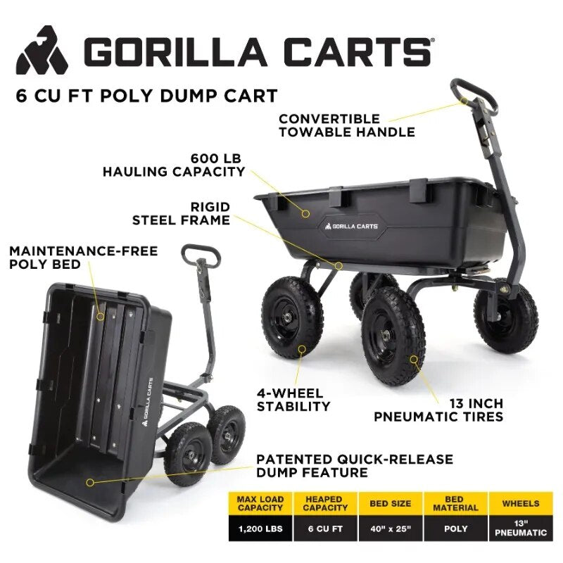 Carts GOR6PS 1200-lb. Heavy-Duty Poly Garden Dump Cart with 13" Tires