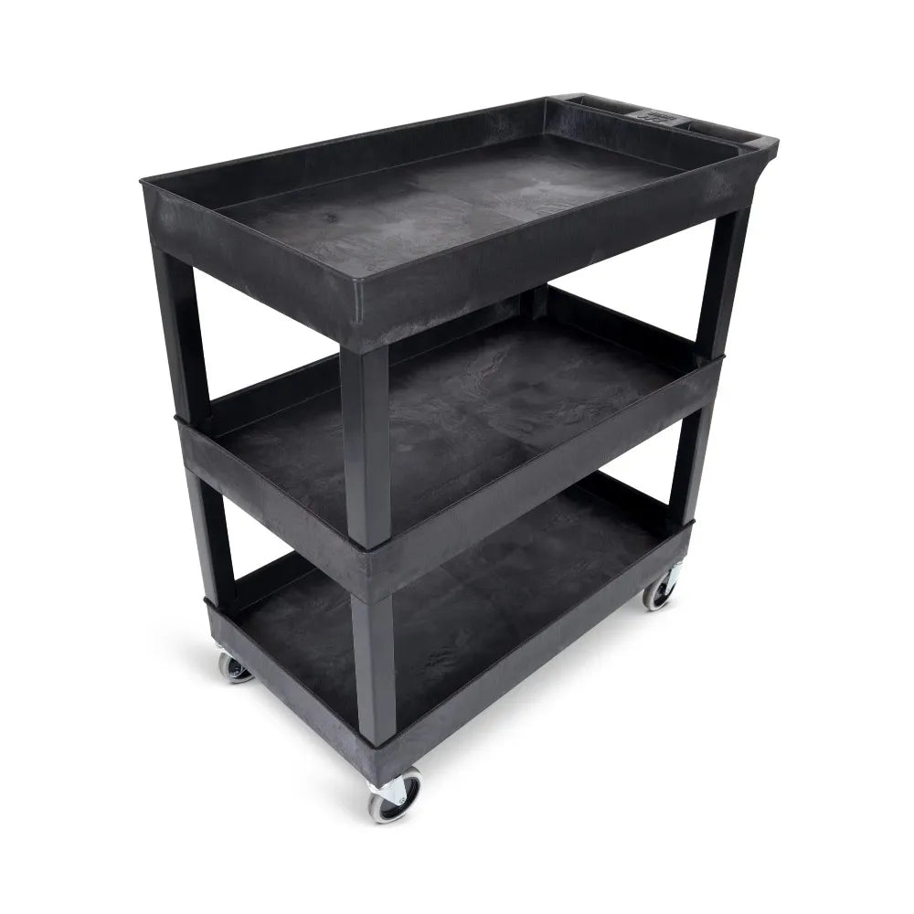 Luxor 18" x 32" Three Shelf Tub Utility Cart - Black