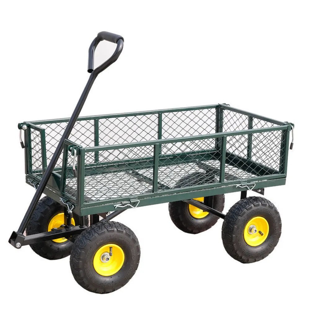 Household Garden Wagon Trolley Courtyard Camping Lawn 4 Wheel Barrow Outdoor Steel Folding Cart Beach Wagon Cart