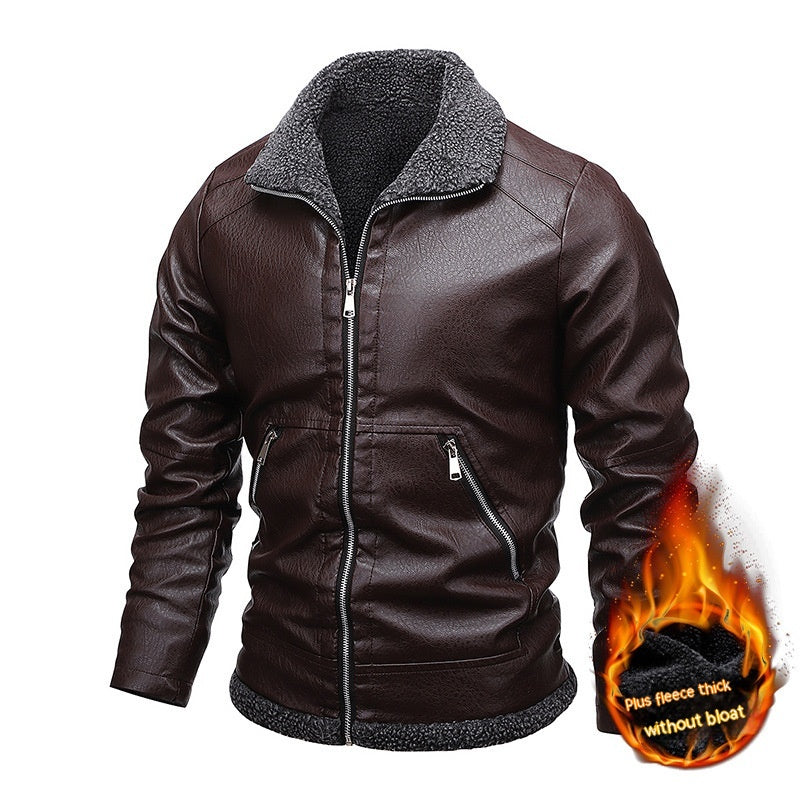 Fleece-lined Men's PU Motorcycle Jacket