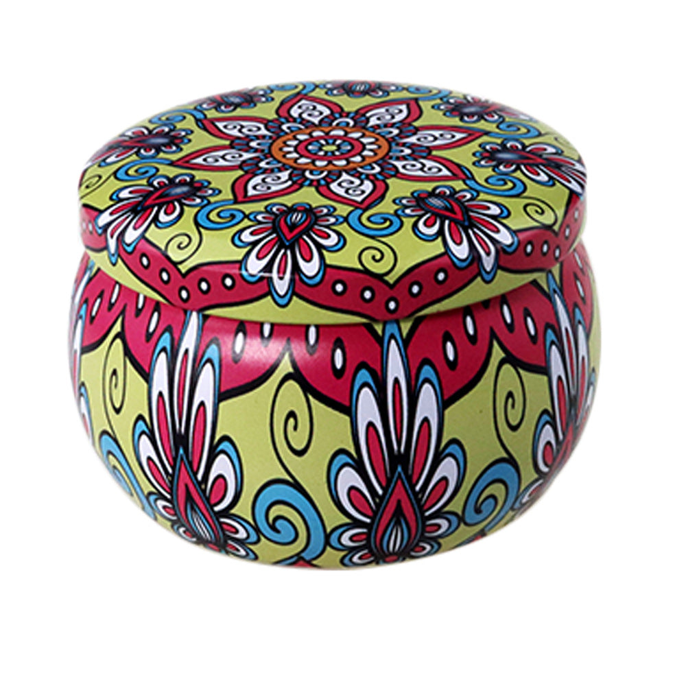 Popular Ethnic Style Aromatherapy Jar Candle Tinplate Wedding Candy Gift Box Round Tea Universal Packaging Box