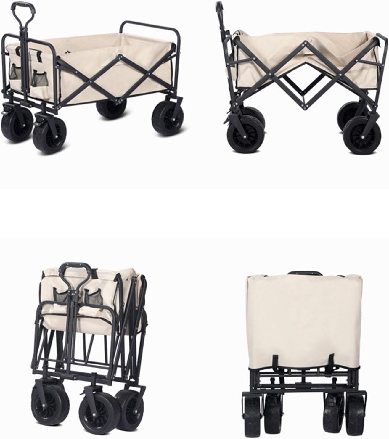 Folding Wagon Carts Collapsible Beach Wagon With Big Wheels For Sand 330lbs Capacity