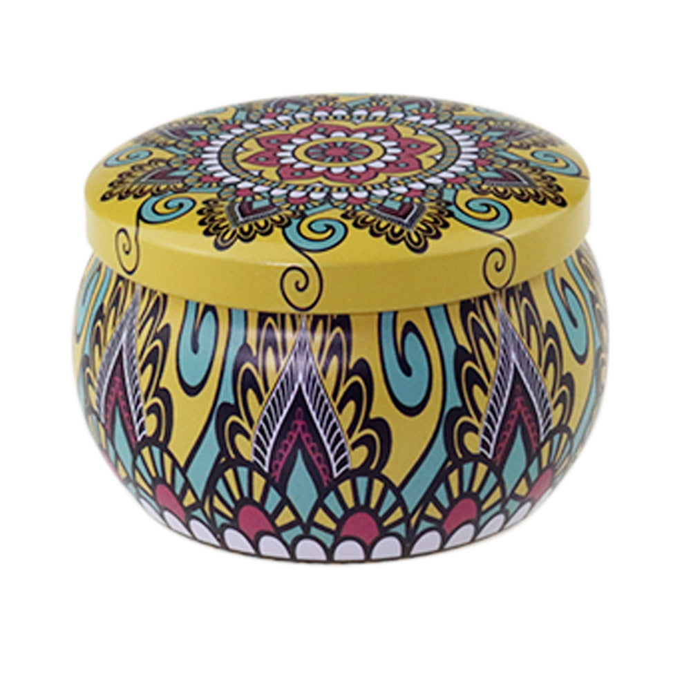 Popular Ethnic Style Aromatherapy Jar Candle Tinplate Wedding Candy Gift Box Round Tea Universal Packaging Box