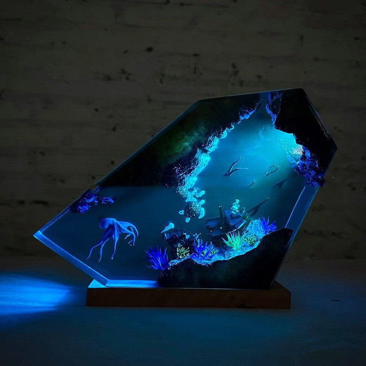 Solid Wood Epoxy Resin Deep Sea World Small Night Lamp